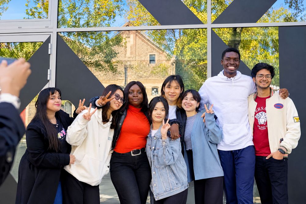 Students in a group on campus